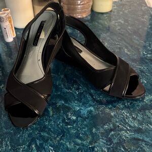 Bandolino Black Open-Toe Wedge Slingbacks